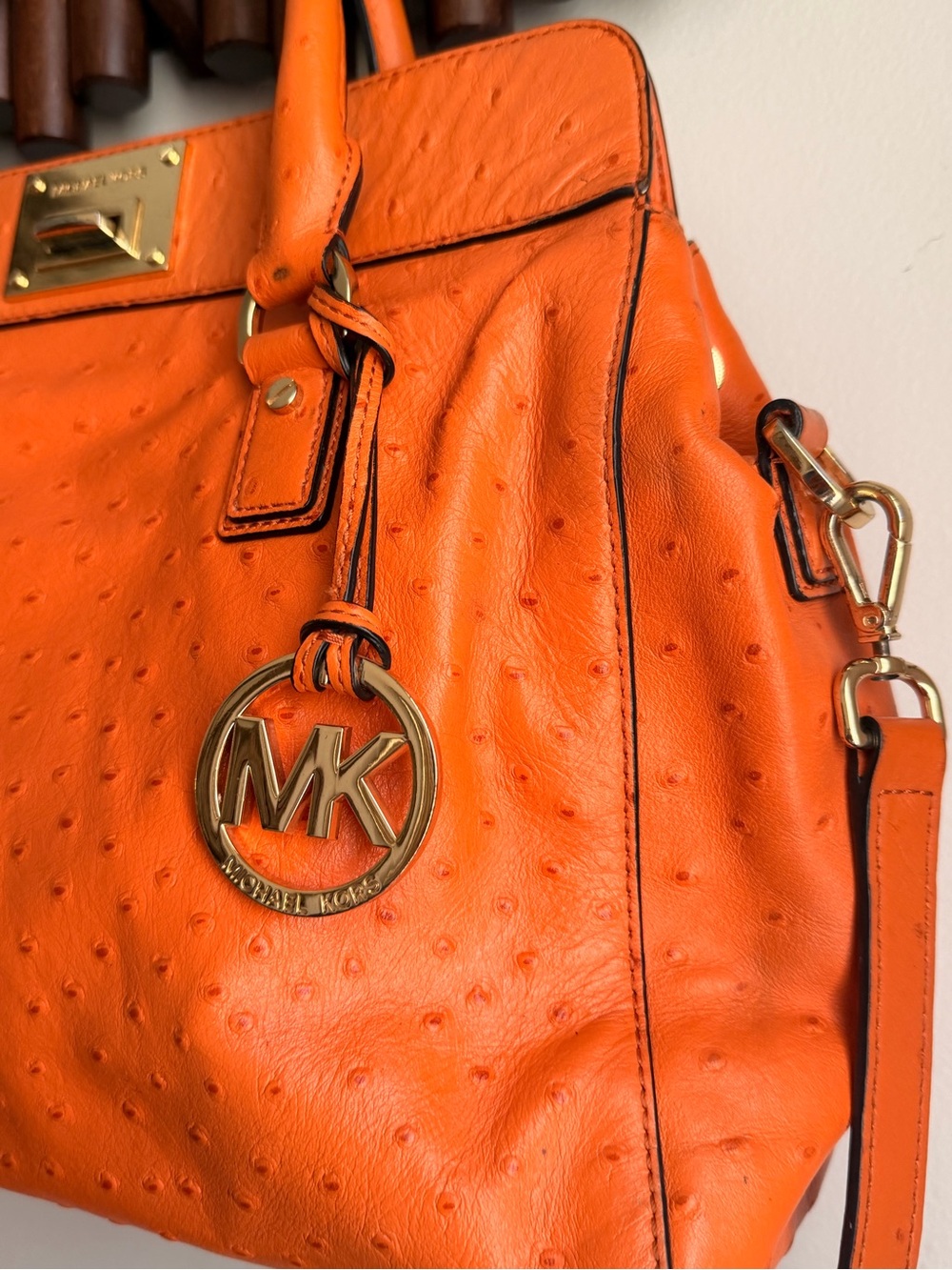 Michael Kors Astrid Bright Orange Leather Tote Satchel with MK Charm - Picture 3 of 10